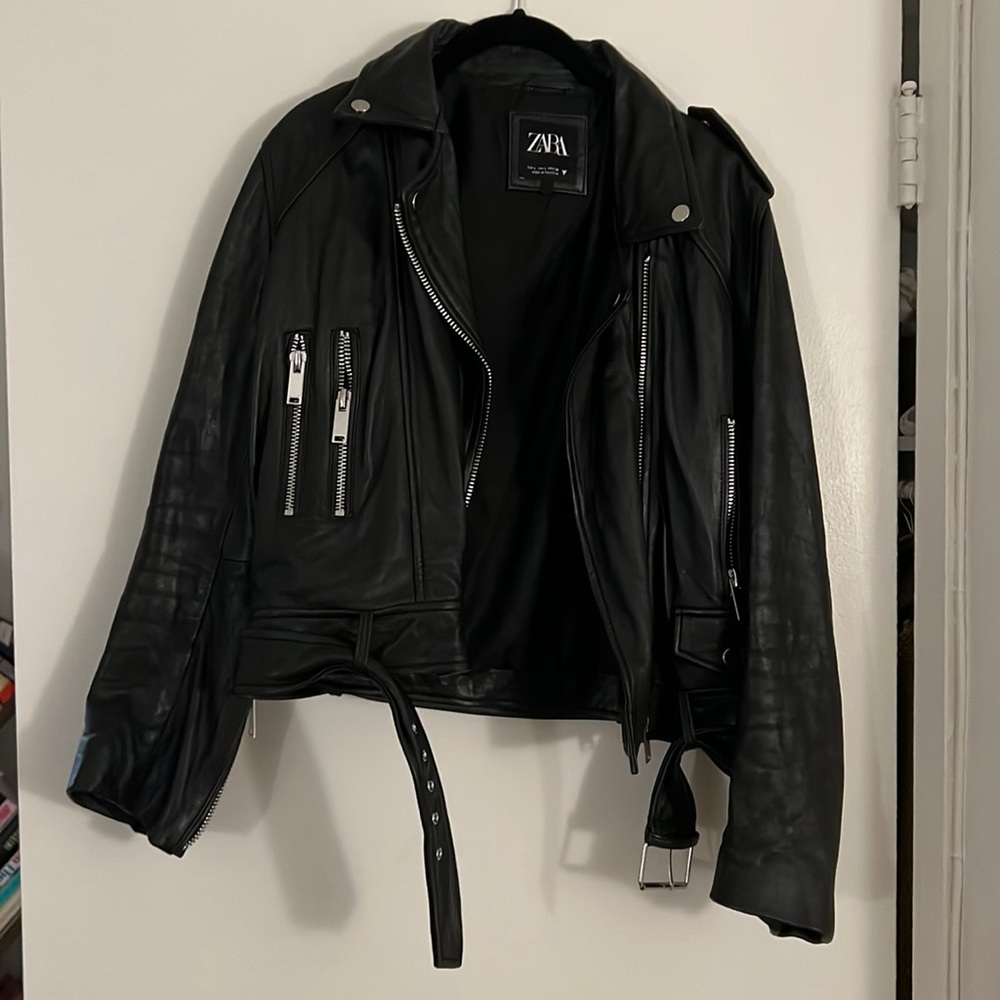 WORN ONCE Zara Real Leather Motorcycle Jacket